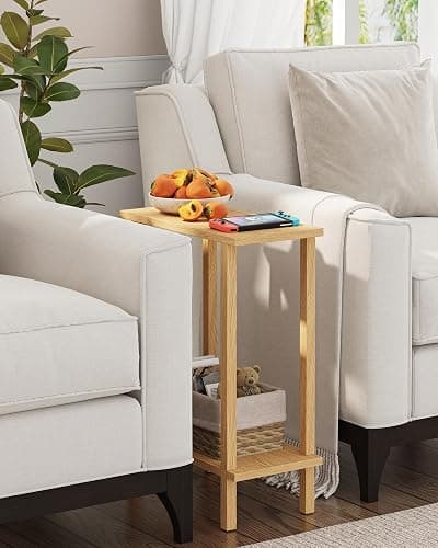 TUTOTAK Small Side Table, Narrow End Table, Skinny Sofa Table, Slim Nightstand, Couch Table, Living Room, Bed Room, Natural TB01BN062 thumbnail 3