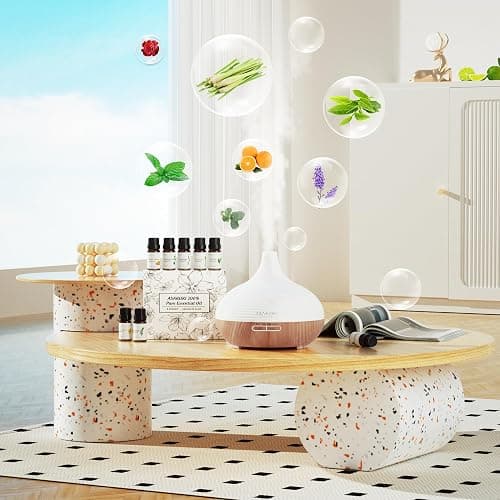 ASAKUKI 300ml Aroma Diffuser, Ultraschall Luftbefeuchter mit 8 * 10ml Ätherische Öle Set Diffusor, 14 Farben LED, 23dB Cool Mist Raumbefeuchter, Yoga, SPA, Zuhause Gelb thumbnail 4