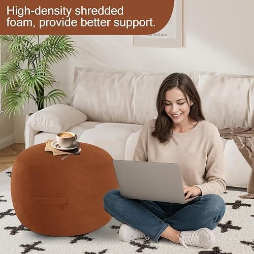 MeMoreCool Round Stuffed Pouf Ottoman Foot Rest, Floor Pouf Foot Stool with Soft Foam Chunk Filling, Small Round Ottoman Footstool Circle Footrest for Living Room, Coffee thumbnail 4