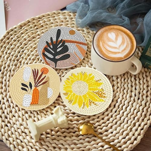 DOTSOPS 8Pack Landscape Diamond Painting Coaster with Holder 5D Diamond Art Kits for Adults Round Full Drill Beginners Gem Dots Craft Arts Supplies Party Home Decor Abstract thumbnail 6
