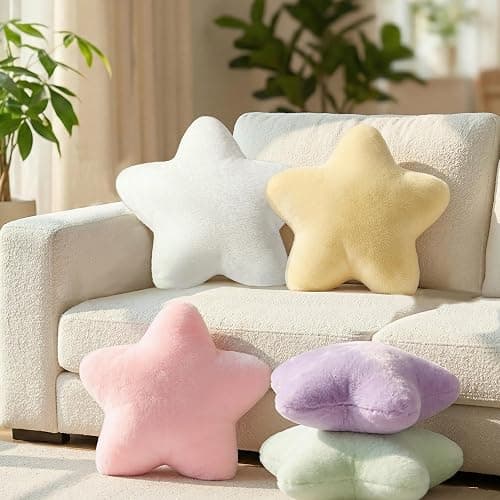 FSRONGXI 2PCS Star Pillow Set, 15.35’’ Cute Pink White Decorative Star Shaped Throw Pillows for Bed Couch, Aesthetic Soft Faux Plush Pillow Cushion for Room Bedroom Decor Sofa Chair (Pink&White) thumbnail 4