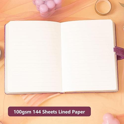 TIEFOSSI Diario con chiusura a cuore con chiave, diario in pelle PU glitterata viola B6 per scrivere, 144 fogli di carta a righe, regalo per ragazze e donne thumbnail 5