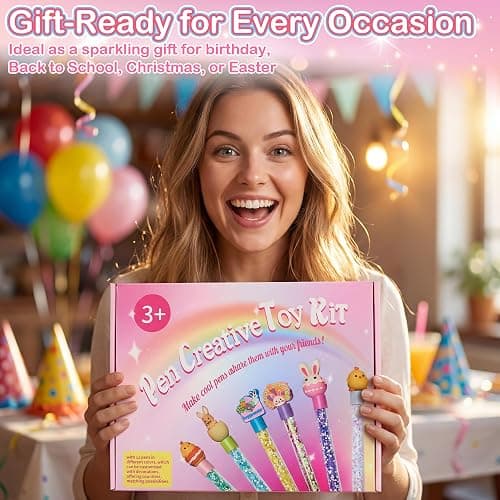 Rilcn Easter DIY Pen Making Kit for Girls, 50 PCS Easter Glitter Floaty Pens Craft Set, Makes 12 Sparkly Pens, Birthday Easter Gifts for Kids Tweens Ages 6 7 8 9 10 11 12 thumbnail 7