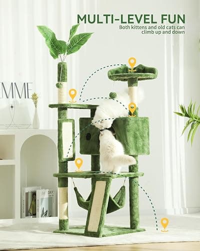 Hoopet 63IN Cat Tree Tower for Indoor Cats Large Adult, Cat Scratching Posts Featuring with Scratching Boards, Wide Plush Perch and Interactive Dangling Balls Ideal for Multi-Cat Households thumbnail 4