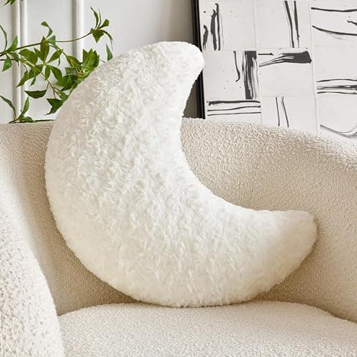 ZCNYCLAM Moon Shaped Pillow with Soft Faux Fur for Couch, Bed, Sofa - Cute Half Moon Pillows with Room Decor for Bedroom, Living Room (14.9 Inches, White) - Image 1