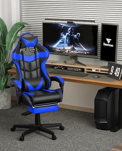 Soontrans Gaming Chair with Footrest,Computer Office Chair, Ergonomic Gamer Chair with Height Adjustment,Headrest and Lumbar Support Gamer Chair(Storm Blue) thumbnail 9