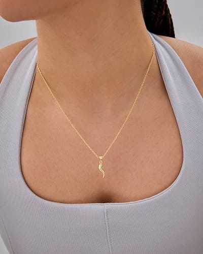 PAVOI 14K Gold Plated Dainty Necklace with Charms - Adjustable Chain Gold Charm Necklace for Women - Small Motif Removable Pendants - Cute Evil Eye, Flower, Cornicello, Sports, Religious Jewelry Gifts thumbnail 2