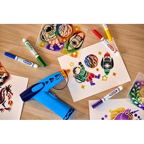 Crayola Marker Airbrush Spray Art Kit, 8 Washable Markers, 5 Stencils | Arts & Crafts Toys for Kids, Birthday, Holiday Gifts for Girls & Boys 6+, Battery-Powered Sprayer Kids Activities thumbnail 9