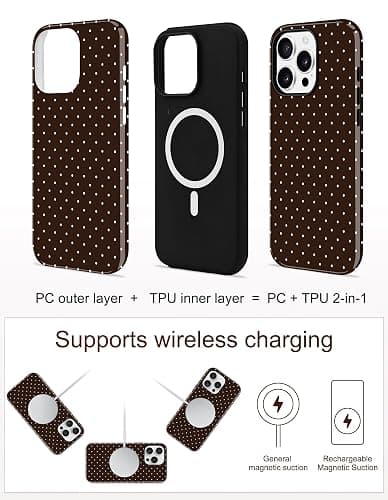 Aitipy Magnetic Polka Dot Phone Case for iPhone 16 Pro, Compatible with MagSafe, Cute Brown Polka Dots Aesthetic Soft TPU and Hard PC Shockproof Protective Phone Cover for Women Girls-Shiny thumbnail 2