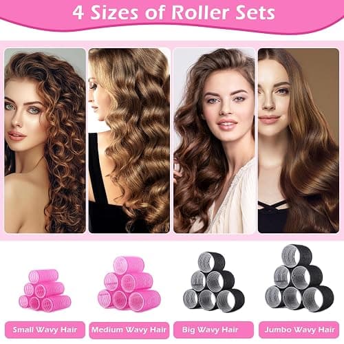 50Piece Hair Rollers Set, Self-Grip Rollers Hair Curlers for Long Medium Short Hair, 4 Sizes of Hair Rolls(6 Jumbo + 6 Large + 6 Medium + 6 Small + 1 Storage Bag), and 24Pcs Clips/1Pcs Comb thumbnail 6