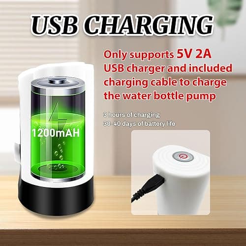 Water Table Pump, Portability Electric Water Pump with USB Data Cable,White Automatic Drinking Water Bottle Pump for Travel, Kitchen, Home, Office thumbnail 4