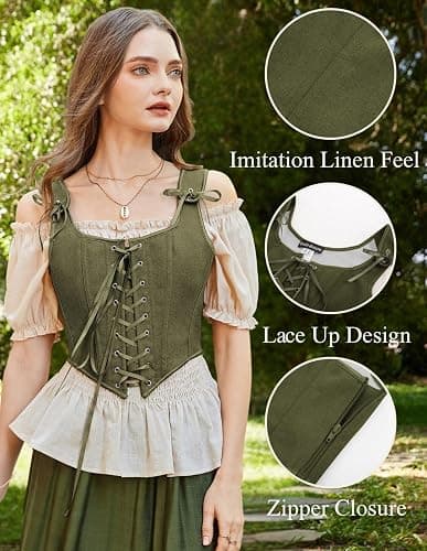 SCARLET DARKNESS Women's Renaissance Corset Tops Vintage Lace Up Overbust Bustier Bodice thumbnail 2