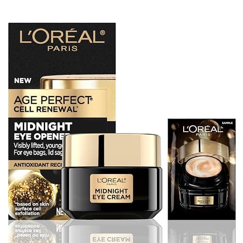 L'Oreal Paris Age Perfect Cell Renewal Midnight Eye Cream, Antioxidant-Rich Under Eye Cream to Treat 8 Signs of Aging, Includes Night Cream Sample - Image 1