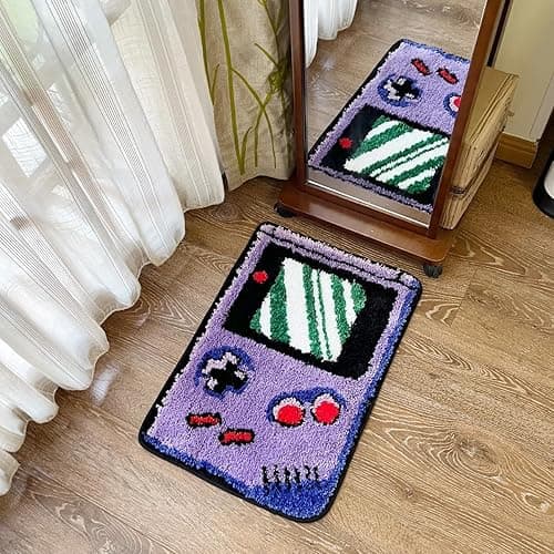 Purple Games Console Tufted Rug Funny Childhood Memories Rug Cute Flocking Carpet Floor Pad Anti Slip Doormat Aesthetic Home Pad (23.6X15.7 Inch) - 23.6X15.7 Inch thumbnail 2