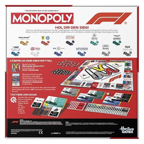 Monopoly F1 Edition Brettspiel | offiziell Lizenziertes Formula 1 Spiel | Familienspiel für Kinder, Jugendliche und Erwachsene | 2 — 6 Spieler | 45 Min. | ab 8 Jahren thumbnail 6