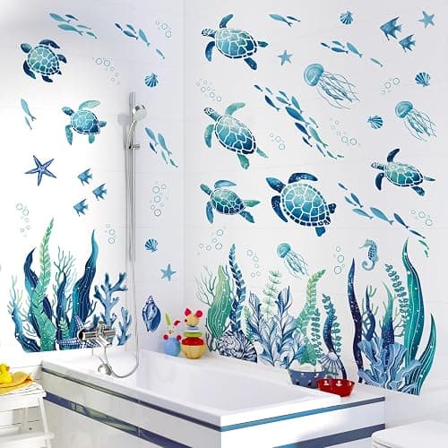 decalmile Under The Sea Seaweed Wall Decals Sea Turtle Ocean Grass Jellyfish Wall Stickers Baby Nursery Bedroom Bathroom Wall Decor thumbnail 4