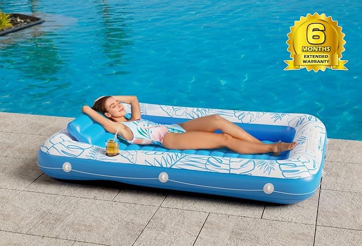 Inflatable Tanning Pool Lounger Float - Jasonwell 4 in 1 Sun Tan Tub Sunbathing Pool Lounge Raft Floatie Toys Water Filled Tanning Bed Mat Pad for Adult Blow Up Kiddie Pool Kids Ball Pit Pool (L) thumbnail 7