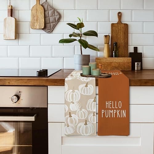 XNXLDYLH Fall Hello Pumpkin Kitchen Towels and Dishcloths Sets of 2, Fall Burnt Orange Beige White Pumpkin Decor Dish Hand Tea Towels Gifts for Bathroom Kitchen, Autumn Aesthetic Fall Decor, 16x24 in thumbnail 6