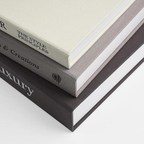 1DOT2 Aesthetic Decorative Books -Set of 3 Minimalist Linen Hardcover Faux/Fake Books,Decorative books for Home Decor Living Room Decoration,Photo Storage or as a Keepsake Box(Black-gray-beige-luxury) thumbnail 9