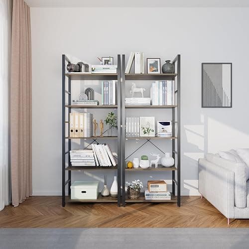 ZEUKMXOO 5 Tier Bookshelf, 62'' Tall Book Shelf, Free Standing Vintage Book Storage Shelves, Wood Bookcase Organizer for Bedroom, Living Room and Home Office, Vintage thumbnail 2