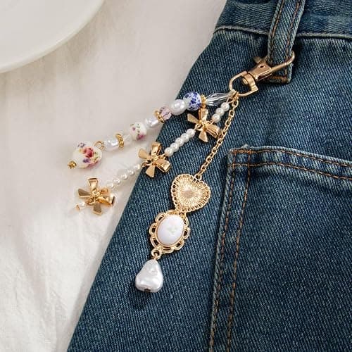 Jekeiodoe Bag Charms Colorful Chinese Ceramic Style Keychain Charm, Y2K Aesthetic Purse Charm Purse Keychain for Handbag thumbnail 4