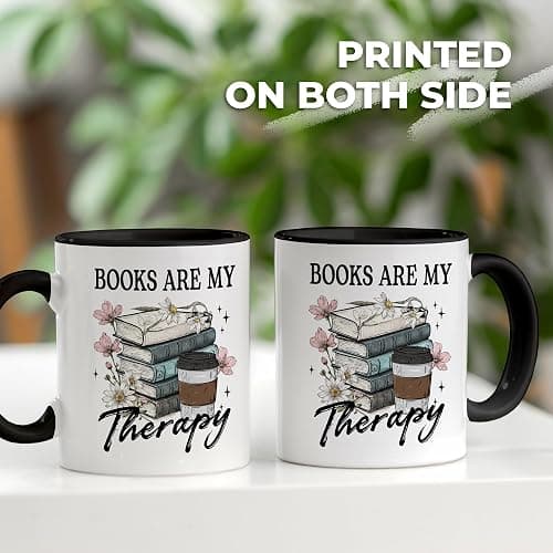 FUNITZ Book Lover Gifts - Books Are My Therapy Mugs with Black Handle, Bookish Coffee Mug with Stacked Book Design, Birthday, Christmas Gifts for Books Lovers Women, Bookworm Mugs for Readers thumbnail 4