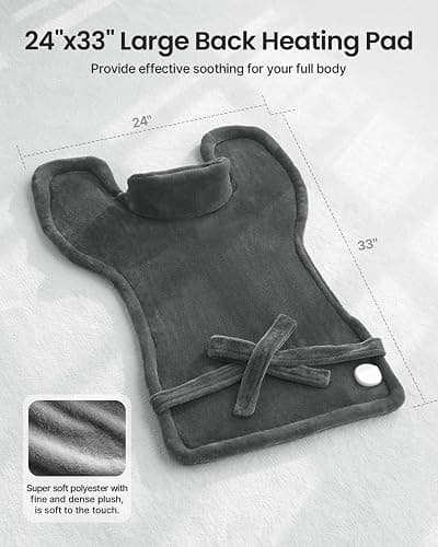 RENPHO Electric Heating Pad for Back, Birthday Christmas Gifts for Women Men Mom Dad Elderly, FSA Eligible Items Only List, Large Heat Pad for Neck Shoulders, 24"x33", ETL Certified, Gray thumbnail 6