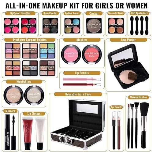 Makeup Kit for Teen Girls & Women Full Kit, Beauty Train Case with Starter Cosmetics Set, Make Up Valentine's Gift Box with Eyeshadow,Lipgloss,Highlight,Blush,Lip&Eye Pen,Brush & More(GoldenBrown) thumbnail 3