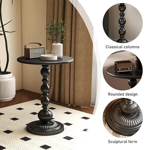 Funecy Metal Small End Table,Vintage Matte Black Round Side Table Nightstand for Bedside or Sofa,Small Accent Pedestal Table for Living Room Corners Bedroom Patio and bar (Matte Black) thumbnail 4