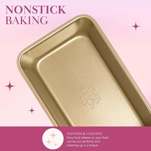Paris Hilton Nonstick Carbon Steel Bakeware Collection, 9-Inch x 5-Inch Loaf Pan, Dishwasher Safe, Made without PFOA and PFAS, Pink Champagne Two-Tone thumbnail 4