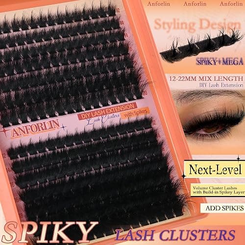 Thick Lash Clusters With Spikes 180D+280D Volume Eyelash Clusters 12-22MM Long Manga Lash Extension Spiky Cluster Eyelash Extensions 224Pcs Manga Individual Lashes DIY at Home by Anforlin thumbnail 2