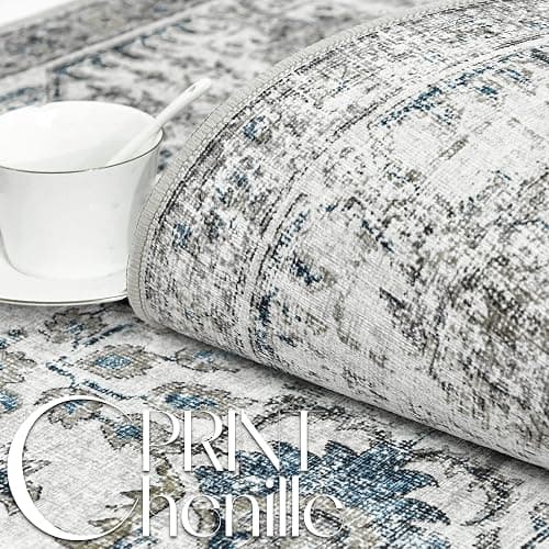 jinchan Runner Rug 2x5-2pcs Washable Hallway Rug Vintage Indoor Thin Retro Floor Cover Distressed Floral Country Lightweight Non Slip Carpet for Entryway Bathroom Kitchen Bedroom Living Room Blue - 2' x 5' (2pcs Light Weight) - Distressed Blue Multi thumbnail 7