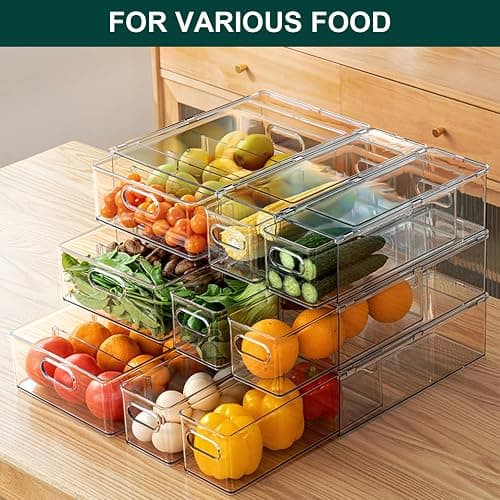 LALASTAR 2 Pack Fridge Organizer with Pull-out Drawer, Stackable Freezer Organizer Bin, Pantry Organization and Storage, BPA Free, 3.17QT thumbnail 4