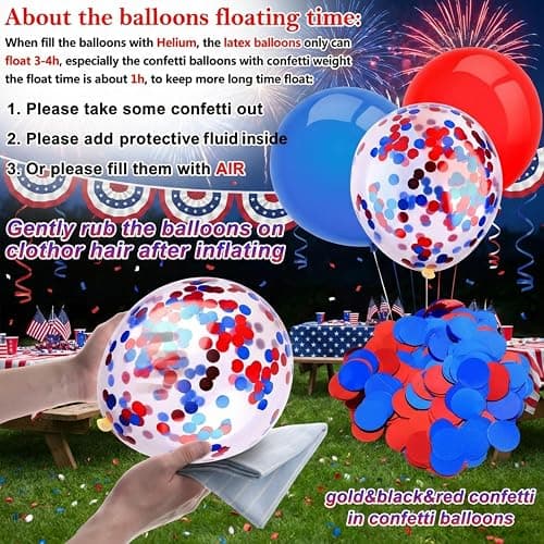 TecUnite 80 Pcs Red White and Blue Balloons Kit 12 Inch 4th of July Independence Day Patriotic Balloons 250th Anniversary Confetti Latex Balloon for Memorial Day Party Arch Decorations Supplies thumbnail 4