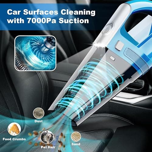 DRECELL Car Vacuum, Portable Car Vacuum Cleaner with 7000PA Suction, DC 12V High Power 16.4Ft Cord Wired Vacuum Cleaner for Car, LED Light, Lightweight, 0.33L Capacity, Storage Bag - Blue thumbnail 2