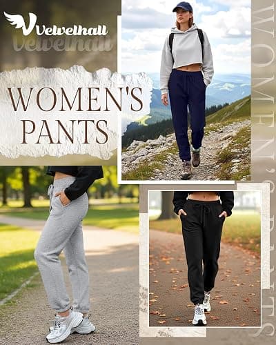 Velvelhall 3 Pack Women's Sweatpants with Pocket, High Waisted Drawstring Jogger Pants Cinch Bottom Casual Baggy Trousers thumbnail 4