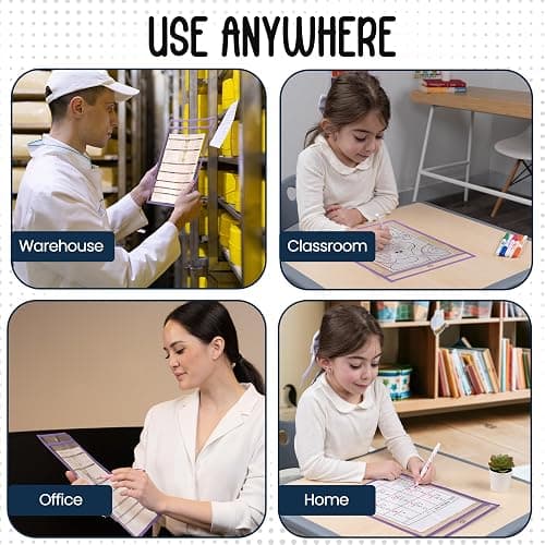 Essex Wares - 6 Pack, Light Purple, Water-Resistant Dry Erase Pocket Document Protectors, 10" Wide x 13.5" Tall - Dry Erase Clear Plastic Sleeves - Reusable & Easy Erase Plastic Invoice Holders thumbnail 5