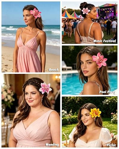 WELROG 3 Pieces Hawaiian Flower Hair Clips for Women - Artificial Tropical Flower Hair Pin Orchid Beach Party Wedding thumbnail 2