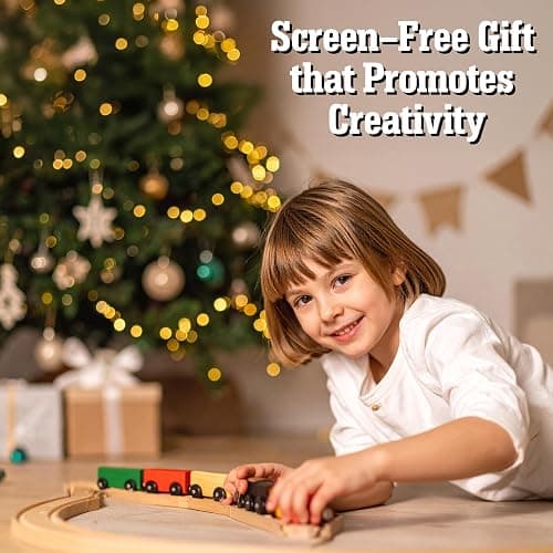 Wooden Train Track 52 Piece Set-18 Feet Of Track Expansion - 5 Distinct Pieces - 100% Compatible with All Major Brands Including Thomas Wooden Railway System: Screen Free Christmas Gift For Toddlers thumbnail 6