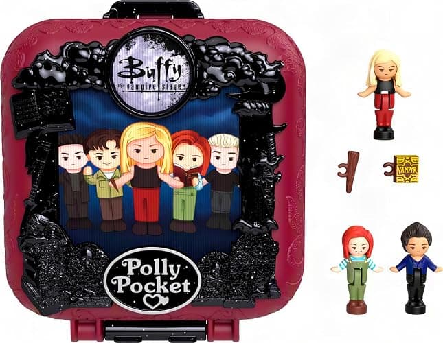 Polly Pocket x Buffy the Vampire Slayer Collector Compact | Nostalgic Playset, Micro Buffy, Willow & Xander Dolls, 5 True to Content Accessories, Lenticular Exterior thumbnail 2