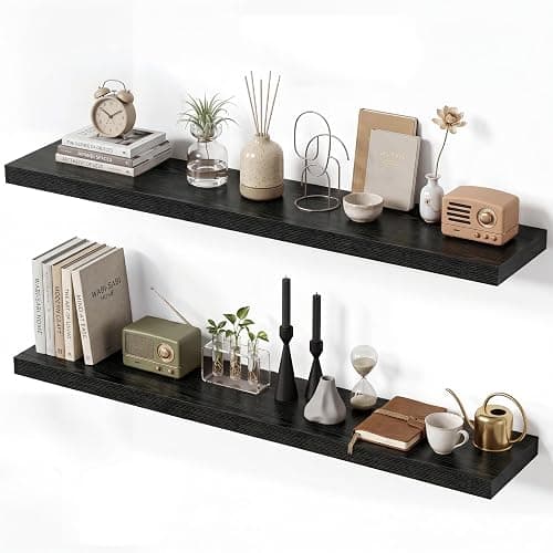 Natural Homi Floating Shelves for Wall, 40 Inch Wall Mounted Storage and Display for Living Room, Bedroom, Kitchen, Bathroom Set of 2 Black - Image 1