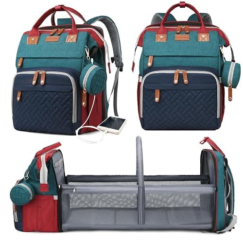 Astro alan Baby Diaper Bags with Changing Station, Waterproof Diaper Bag Backpack for Moms Dads with USB Charging Port, Baby Shower Gifts, Large Capacity diaper backpack, Red-Green-Blue - Image 1