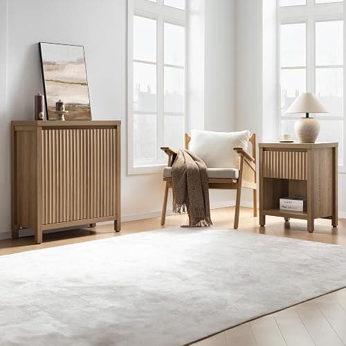 SICOTAS Fluted Night Stand Set of 2, Farmhouse Nightstands with Drawer, Boho Bedside Table with Storage Shelf, Large End Tables Bed Side Tables for Bedroom, Caramel Oak thumbnail 8