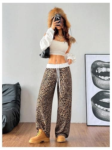 SOLY HUX women's khaki leopard print baggy pants thumbnail 5