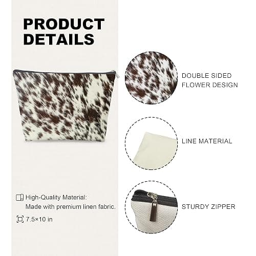 MVLJG Cow Print Makeup Cosmetic Bag for Women, Cow Print Gifts for Women, Animal Print Aesthetic Canvas Zipper Pouch for Purse Travel Toiletry Organizer Bag thumbnail 6