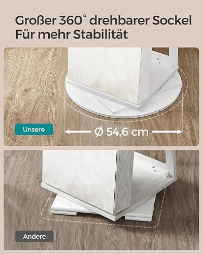 SONGMICS Schmuckschrank, Spiegelschrank, mit rahmenlosem Ganzkörperspiegel, 3 Ablagen, 360° drehbar, abschließbar, Oberfläche in Weiß, Innenfutter in Schwarz JJC007W01 thumbnail 7