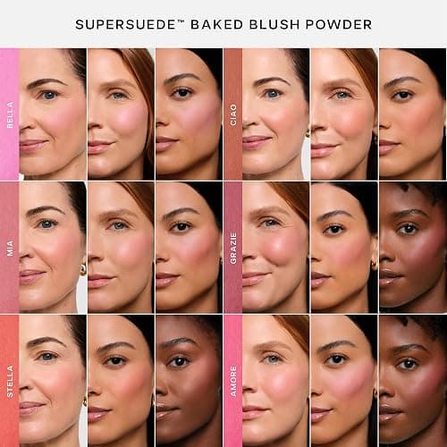 Saie SuperSuede Baked Blush - Talc-Free Powder Blush for Cheeks Infused with Hyaluronic Acid, Glycerin + Squalane - Hydrating Face Makeup for a Natural, Diffused Flush of Color - Grazie (0.1 Ounce) thumbnail 4