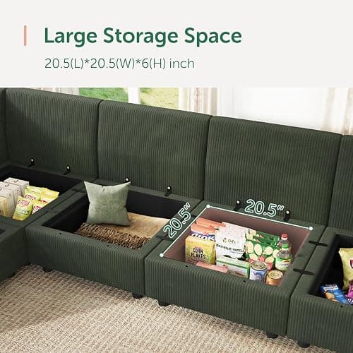 HONBAY Modular Sectional Sleeper Sofa Green Couch L Shaped Sectional Sofa with Storage, Convertible Couches for Living Room - Green thumbnail 6