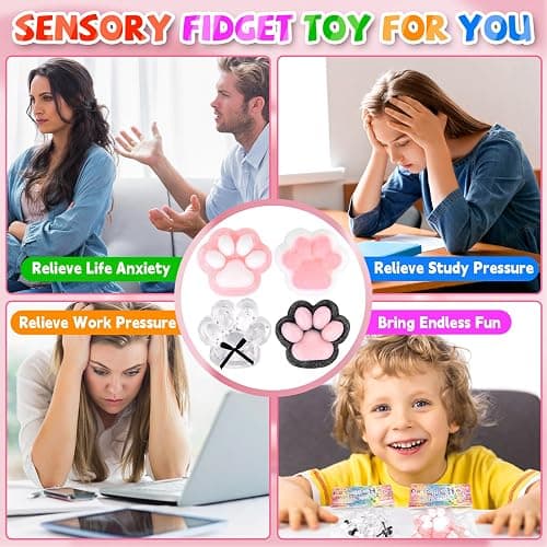 4Pcs Taba Squishy Cat Paw, Mochi Taba Squishy Kit, Mini Animals Soft Squeeze Fidget Toys, Handmade Stress Relief Novelty for Anxiety, Boys Girls Birthday Gifts thumbnail 6