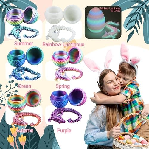 6PCS 3D Printed Dragon Eggs with Dragon Inside, Easter Basket Stuffers Mini Mystery Crystal Egg Fidget Toy, Surprise 3D Printed Animals Toy thumbnail 3